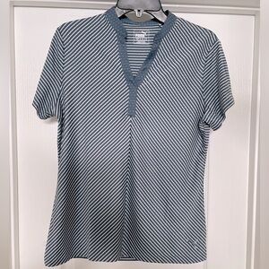 Puma golf short sleeve v neck top size Large- dusty blue and white stripe